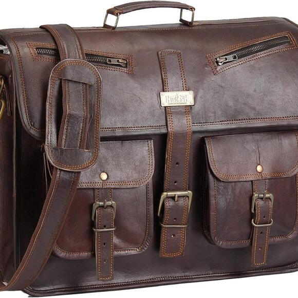 Leather Messenger Bag for Men and Women 18 Inch | Best Laptop Briefcase Satchel - Picture 1 of 9